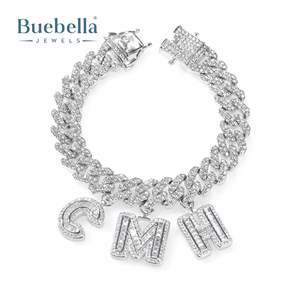 12mm Argent 925 Plaqué or blanc 18 carats Baguette Cut Custom Name Cuban Bracelet Hip Hop Bijoux pour hommes - Product Image 1