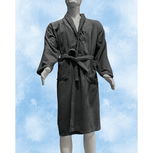 Turkish Cotton Ribbed Grey <b>Bathrobe</b> <b>for</b> <b>Men</b> Eco-Friendly Quick-Dry Cooling Premium Supplies Jacquard Technique Solid Color - Product Image 3
