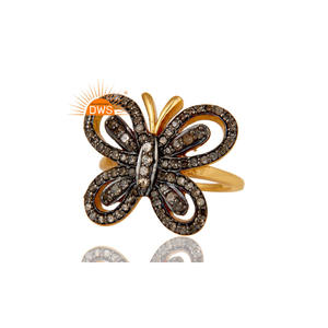 Bague de Cocktail en Argent 925 Plaqué Or Fait Main Fournisseur de Bijoux Conception de Papillon Bague de Diamant Pavé Grossiste de Bijoux - Product Image 3