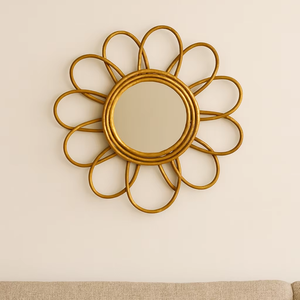 Espejo Redondo de Pared/Tocador de Bambú Ecológico y Ratán Tejido con Diseño Boho de Rayos de Sol para Baño y Dormitorio - Product Image 3