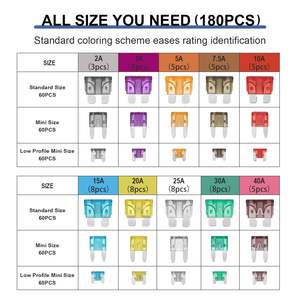 Kit de 180 Fusibles de Aleación para Automóviles con Indicador de CC, Repuesto con Baja Capacidad de Ruptura, Tamaños Estándar y Mini, Herramienta Extractora - Product Image 2