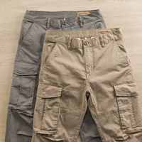 Celana Kargo Kanvas Pria Multi-Saku Regular Fit Kancing Depan Warna Solid Pakaian Luar Ruangan Semua Musim 100% Katun