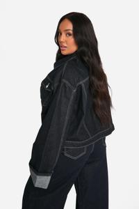 2025 chaqueta vaquera de gran tamaño de Color negro sólido para mujer, chaqueta vaquera de estilo callejero con cuello levantado de tela de algodón de alta calidad para mujer - Product Image 3