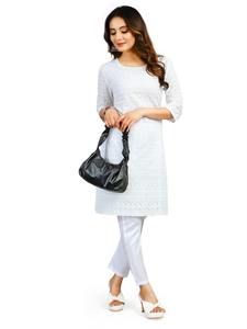 Precio de fábrica al por mayor Schiffli trabajo algodón Kurti para la fiesta de boda al aire libre y proveedor de exportador indio - Product Image 5