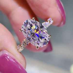 แหวนเพชรโมอิสซาไนต์ทรงวงรีทรง925สำหรับเรือนพลอยทำมือขนาดใหญ่ได้รับการรับรองคุณภาพยอดเยี่ยม - Product Image 1