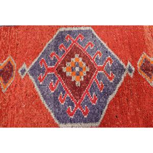 Alfombra Turca Vintage de 2.9x9.7 pies, Alfombra con Estampado Animal en Rojo y Azul - Product Image 5