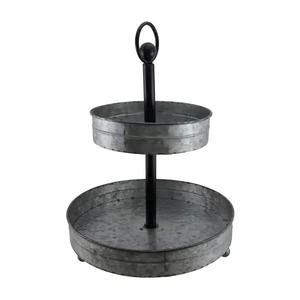 Moderno soporte de pastel de metal de 2 niveles gris y negro soportes de pastel de pastelería hechos a mano para decoraciones de fiesta y boda - Product Image 1