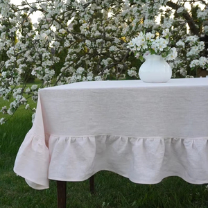 Nappe à volants en lin doux élégant Brunch décor <span class=keywords><strong>de</strong></span> Table <span class=keywords><strong>de</strong></span> <span class=keywords><strong>mariage</strong></span> rose <span class=keywords><strong>Shabby</strong></span> <span class=keywords><strong>Chic</strong></span> nappe à volants nappe <span class=keywords><strong>de</strong></span> taille personnalisée - Product Image 4