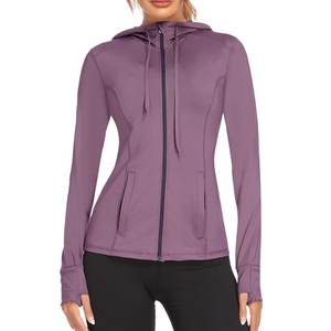 Vente en gros conception personnalisée femmes automne entraînement Gym sweats à capuche couleur unie pleine fermeture éclair lâche course en plein air anti-rétrécissement imprimé - Product Image 6