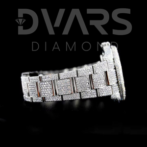 Montre de luxe en diamant moissanite glacé pour homme, entièrement pavée de diamants moissanite VVS, style hip-hop, or blanc, cadran en verre analogique - Product Image 5