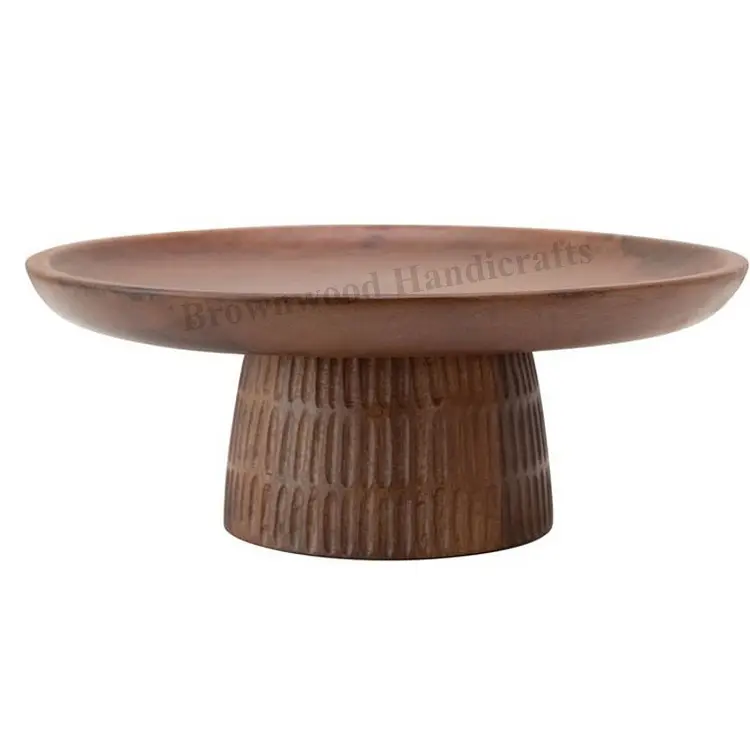Verified Indian Exporter of High Quality Top Selling Walnut Color Wooden Hand Carved Cake Stand Customized Design Cake Stand