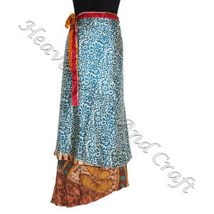 กระโปรงผ้าไหมสไตล์โบฮีเมียนสำหรับผู้หญิงกระโปรงห่อ38 "ขนาดพิเศษกระโปรงผ้าไหมอินเดียมายากลผู้ผลิตส่าหรี - Product Image 2