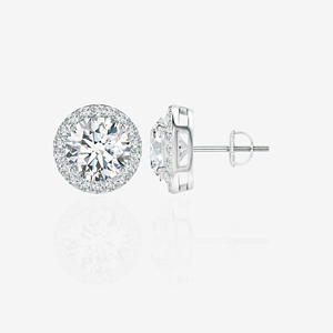 Round Cut Moissanite Diamond Halo <b>Stud</b> Sterling Silver <b>Stud</b> <b>Earrings</b> - Product Image 4