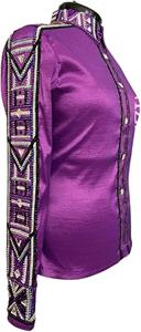 Chemise Western Show Taffetas Extensible Émeraude Argent Violet Blanc Cristal Pierre Détail sur le Col Épaules Manches et Poignets - Product Image 3