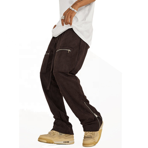 2025 pantalon Cargo évasé à taille élastique personnalisé pour hommes pantalon évasé à fermeture éclair avec décoration peinte Style avant plat - Product Image 5