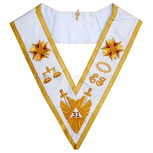 Masonic Rose Croix 31ST องศาปกของริบบิ้นผ้าขนแกะสีขาวประดับด้วยผ้าถักด้วยมือสีทองทั้งสองขอบ - Product Image 1