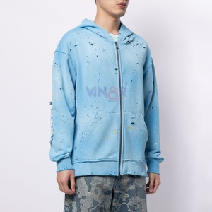 เสื้อฮู้ดดี้ทรงหลวมแบบครอป ผ้าเฟรนช์เทอร์รี่เนื้อหนา คุณภาพสูง ผลิตตามสั่ง ทรงหลวมไหล่ตก สไตล์ดิสเทรส - Product Image 6