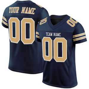 Maillot de football américain personnalisé pour homme, bleu marine et or, sublimé, col en V, manches courtes, respirant, polyester, impression du nom et du numéro de l'équipe - Product Image 1