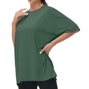 เสื้อยืดผ้าฝ้าย100% สีทึบมาใหม่ของผู้หญิงเสื้อแขนสามส่วนคอไหล่สไตล์ลำลองโอเวอร์ไซส์ทรงหลวมระบายอากาศได้ดี - Product Image 6