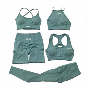 Dynamic <b>Gym</b> <b>Set</b> for Women Seamless Yoga Workout Shorts Backless Sports Bra Scrunch Bum Shorts Fitness Clothes Unique Print - Product Image 1