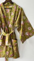 Belle 100% Coton Vert Floral Tissé Kimono Robes Livraison Express Robe de Chambre avec Caractéristique Thermique