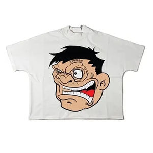 T-shirt décontracté Streetwear pour hommes haut court épais graphique en coton surdimensionné motif solide tissu éponge t-shirts Stock - Product Image 3