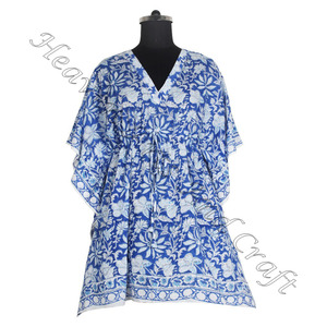 Caftán de algodón con estampado de bloque de mano, caftán indio hecho a mano KFCS004 Abaya Kaftan Caftan árabe Jalabiya Dubai, estampado de bloque de mano a la moda - Product Image 4