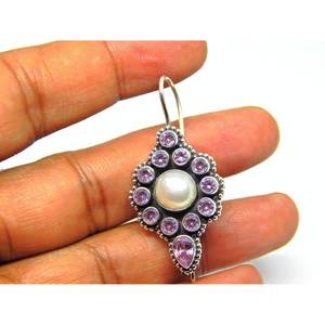 925 Sterling <b>Silver</b> Zircon and <b>Pearl</b> <b>Earring</b> with Faceted Gemstone Gift for Girls and Women Model E0651-GS - Product Image 3