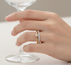 Bague de fiançailles en or rose de luxe à double bande avec diamants pour femmes, bijoux fins, cadeau - Product Image 2