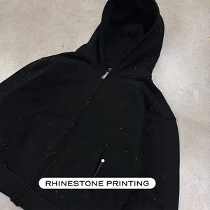 Custom Luxury Oversized <strong>Black</strong> Zip-up Hoodie Jogger Sweatsuit Set Cotton High Quality Two-Piece <strong>Black</strong> <strong>Tracksuits</strong> Rhinestone - Product Image 2