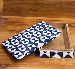 Handmade Unique Bone Inlay <b>Lacquerware</b> Jewelry Box Rectangular White and Blue Checkered for Home Table Decoration Souvenir - Product Image 2