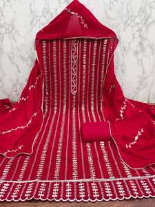 Fausse Georgette avec broderie intérieure en soie douce et travail à la main Matériau de robe multicolore pour femme - Product Image 6