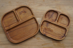 Country 20cm Eco-Friendly Teak Square Solid Pattern Dining Tray 3-Compartment <b>Plate</b> Outdoor <b>Picnics</b> Camping Engraved - Product Image 6