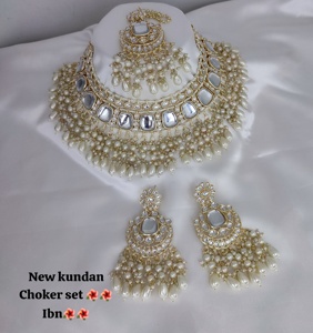 Conjunto de joyas chapadas en oro Kundan tradicional indio y conjunto de collar de cobre para mujeres y niñas accesorios indios joyería Mujer - Product Image 3