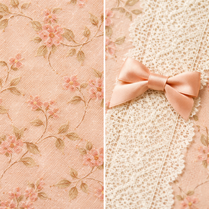 लैब्सन पीच गुलाबी कपड़े कवर फूल केंद्र पैनल साटन धनुष सोने के कोने विंटेज उपहार नोटबुक पत्रिका - Product Image 2