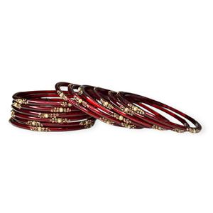 Viral Trendy <b>Gold</b> Plated Dark Red Glass Bangles with Emerald Cut <b>Pearl</b> Work for Wedding & Occasion Wear - Product Image 1