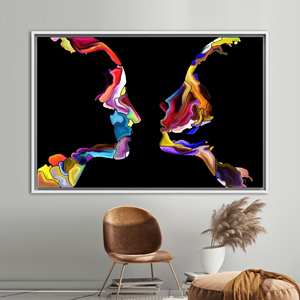 Vibrant Couple Canvas Art: Elegant Abstract Silhouette Print,1P:White <b>Framed</b> - Product Image 1