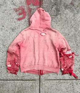 HG2000 OEM Double Zip Patch Vintage Y2K Hiver Sun Faded Streetwear Oversize Distressed Zip Up Acid Wash Hoodie - Product Image 4