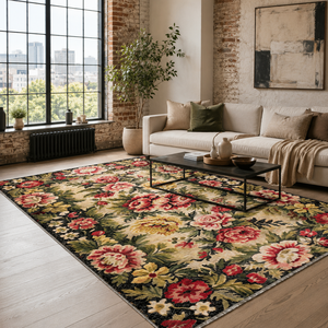 Netline Home Bold Border Charcoal Black Heritage Washable <b>Rug</b> - Product Image 1