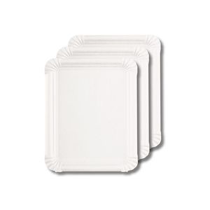 Assiettes en papier jetables rectangulaires blanches écologiques biodégradables recyclables personnalisables fabriquées en Italie, revêtement de qualité alimentaire, usage commercial - Product Image 1