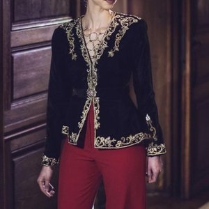 TRENDY JACKET ON VELVET FABRIC WITH PANT & EMBELLISH OF BEAUTIFUL CRYSTAL BEADS,PEARLS,GLASS STONE WORK FOR PARTY-WEAR @ 2023 - Product Image 1