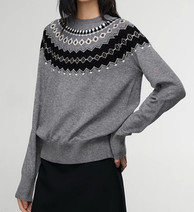 Produits chauds hiver femmes pull doux contraste couleur pull à col rond confortable chaud mode style à la mode - Product Image 4