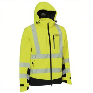 ELKA RAINWEAR VISIBLE XTREME <b>High</b>-<b>Visibility</b> Yellow/Black <b>Softshell</b> <b>Jacket</b> with Promotional Reflective Stickers & Lights - Product Image 2