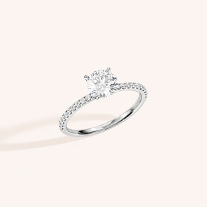 Anillo de compromiso solitario con diamante cultivado en laboratorio de corte redondo certificado por IGI, anillo de boda con diamantes pavé en oro blanco/rosa y amarillo de 9K. - Product Image 3