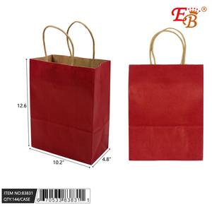 144 pièces/carton 10"X12.6"X5" Sac cadeau en carton kraft rouge avec poignée en coton, logo personnalisé, pour supermarché, vêtements, exposition, modèle 83831 - Product Image 1