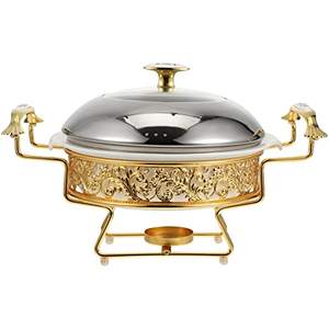 Calentador de Comida Decorativo Hecho a Mano de Metal con Soporte para Quemador, Acabado Dorado, Tapa Redonda Tipo Domo, Gran Venta - Product Image 1