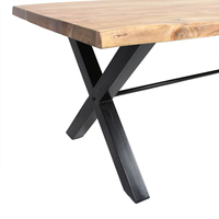 Table à manger en bois d'acacia massif industriel avec bordure naturelle, pieds en métal noir, design moderne pour la maison et les restaurants, design le plus populaire