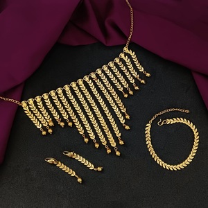 Bijoux antiques ethniques indiens plaqué or tour de cou multicouche collier de mariage boucles d'oreilles ensemble de bijoux pour femmes - Product Image 1