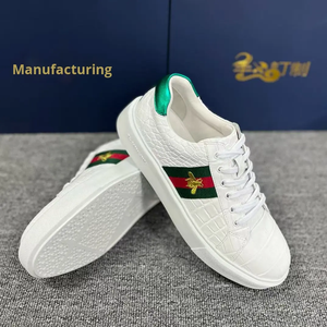 <b>White</b> <b>Lace</b>-Up for Leather Upper Rubber Midsole Sporty Style Toe Sneakers for Couples Comfortable Hard-Wearing Fashion - Product Image 2