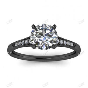 Bague de fiançailles solitaire conique en or blanc avec diamant Moissanite VVS de laboratoire, serti milgrain, certifiée GRA, style vintage pour femme - Product Image 5